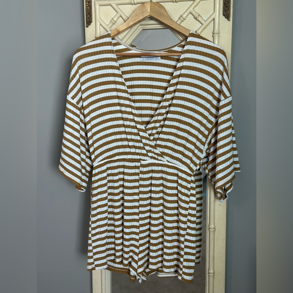Urban Outfitters Striped Ribbed Shorts and Short sleeved Romper size medium